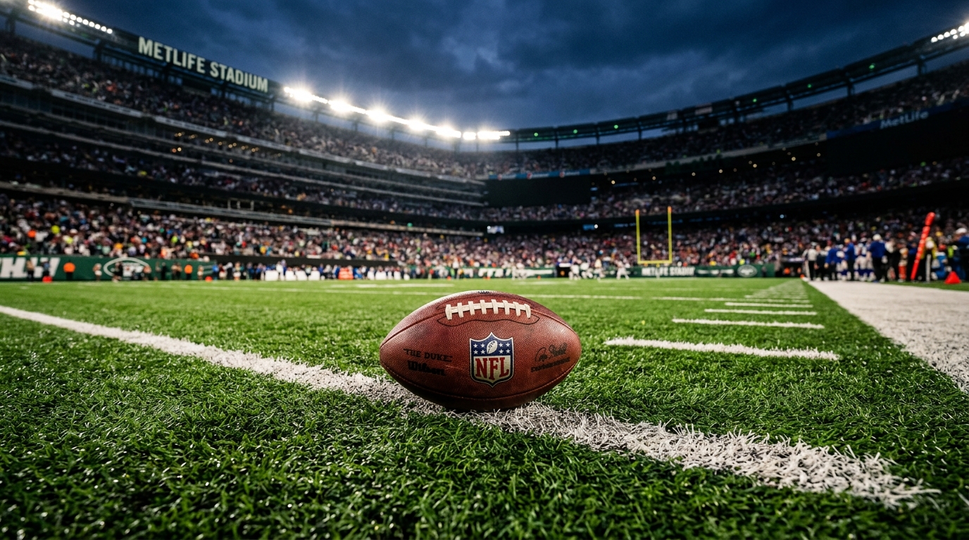 Football on NFL stadium turf field